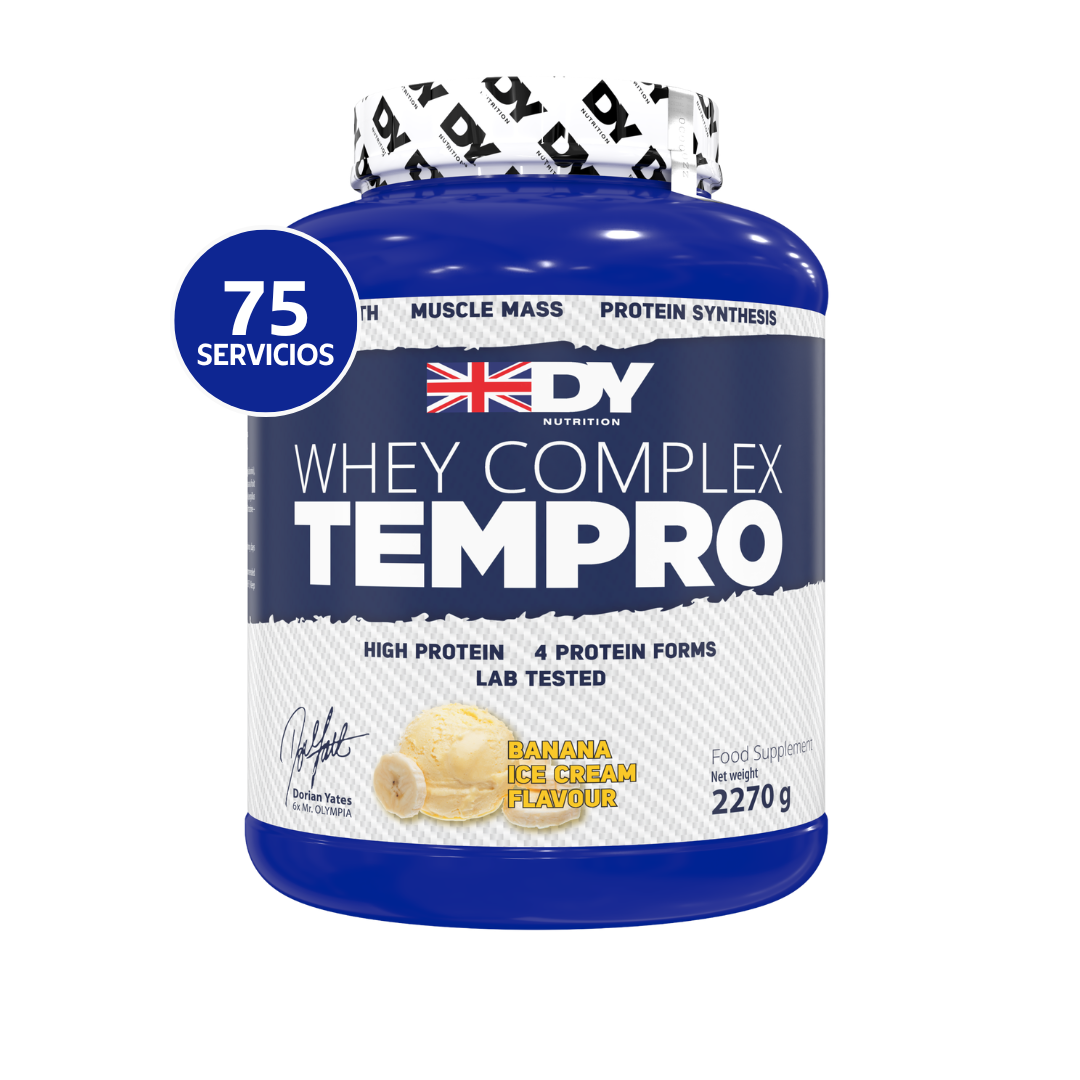 DY Nutrition Whey Complex Tempro sabor Banana Ice Cream, envase de 2270 g