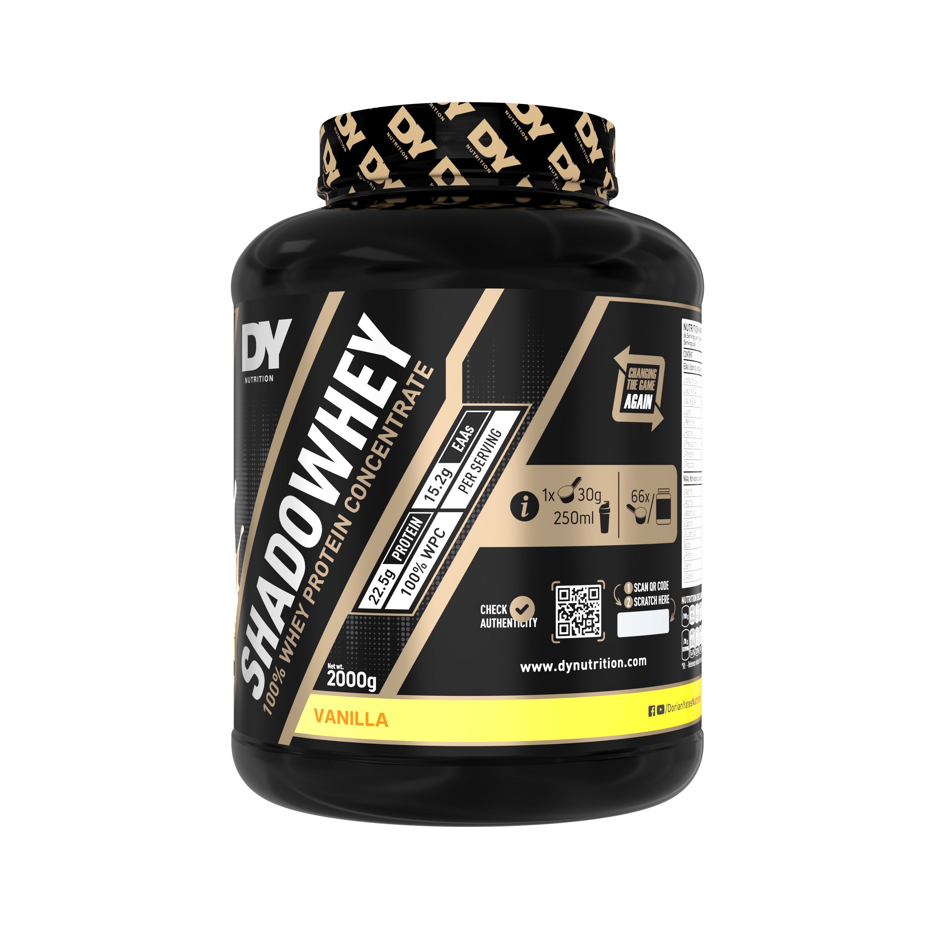 Dy Nutrition Whey Protein Shadowhey Dorian Yates 66 Servicios + Polera + Botella de Agua Dorian Yates
